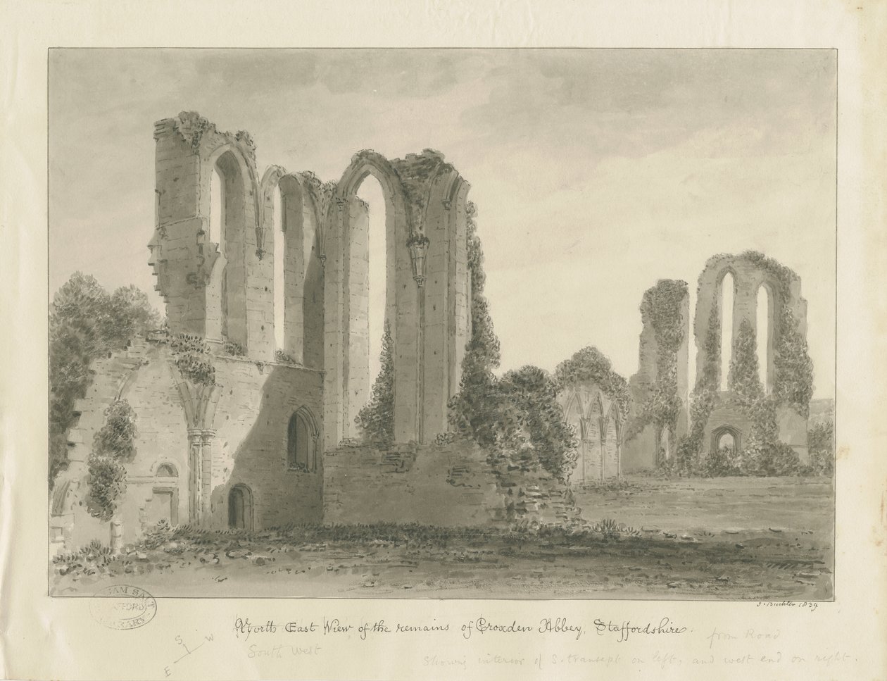 Croxden Abbey: sepia tegning af John Buckler