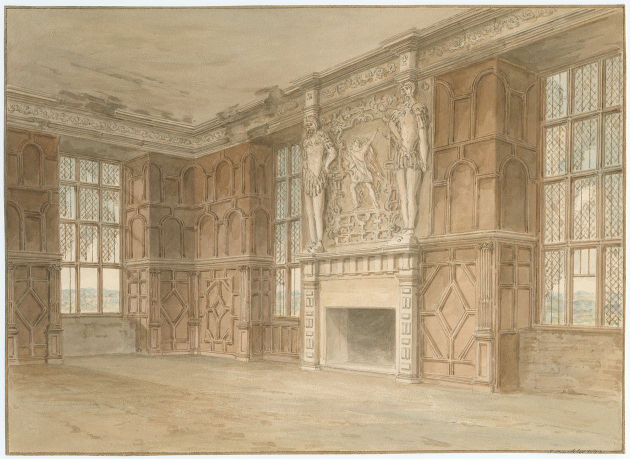 Derbyshire - Hardwick Hall [gammel] - Interiør af værelse af John Buckler