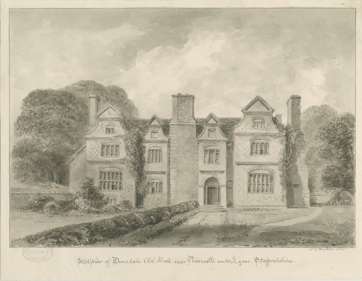 Dimsdale Old Hall: sepia drawing, 1841dani af John Buckler