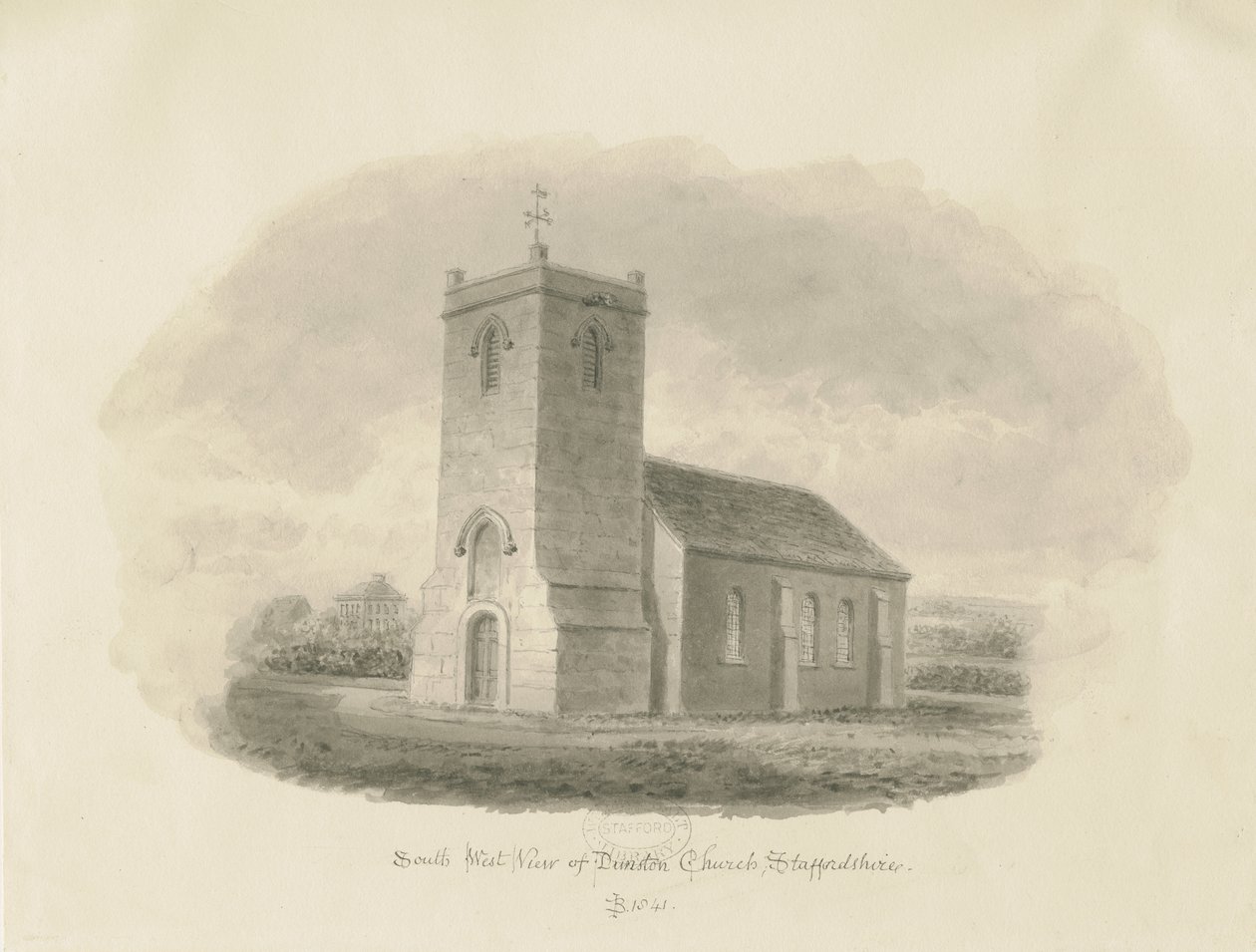 Dunston Church: sepia tegning af John Buckler