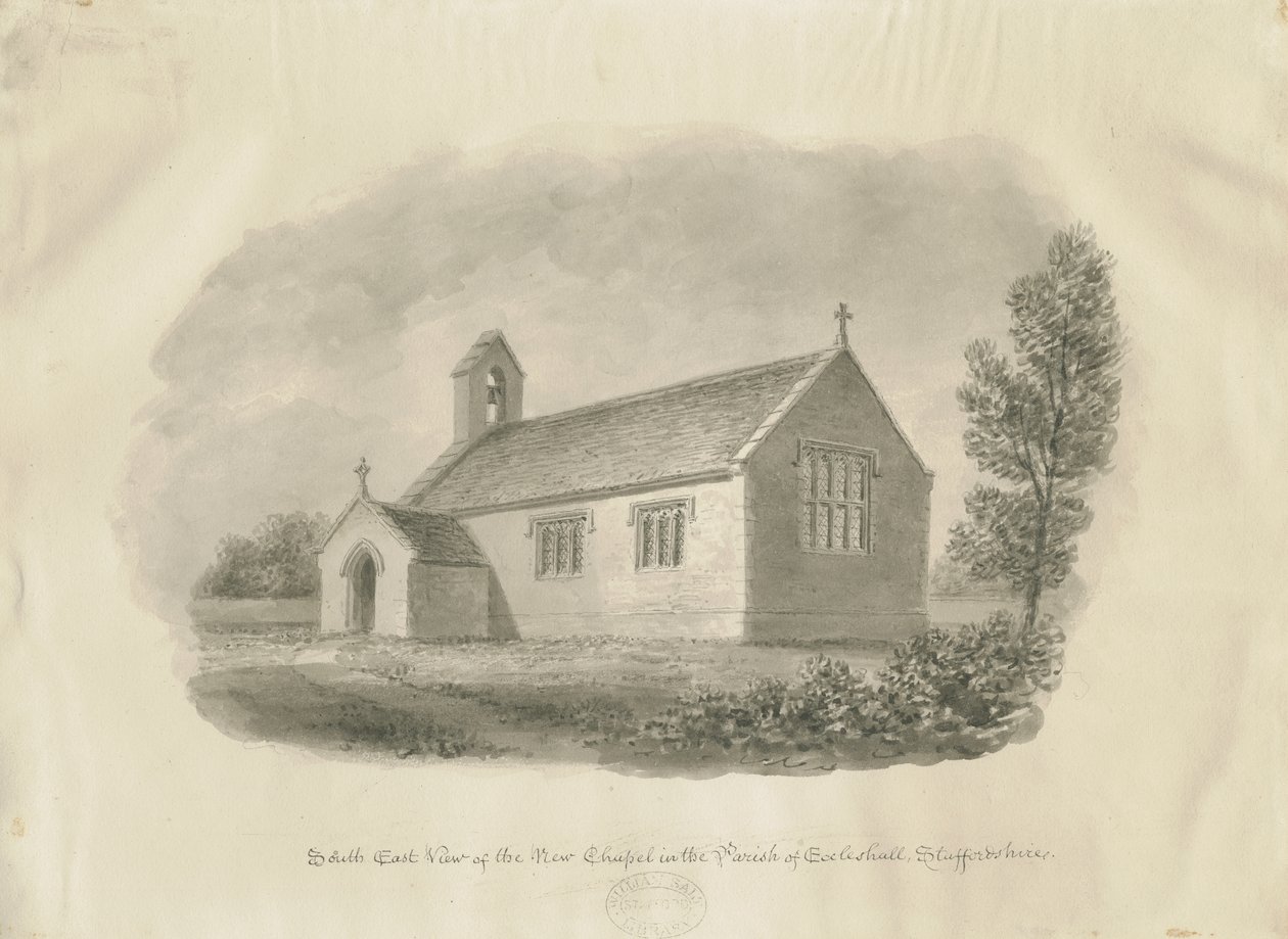 Eccleshall - Cotes Heath Chapel: sepia tegning, nd [c 1843] (tegning) af John Buckler