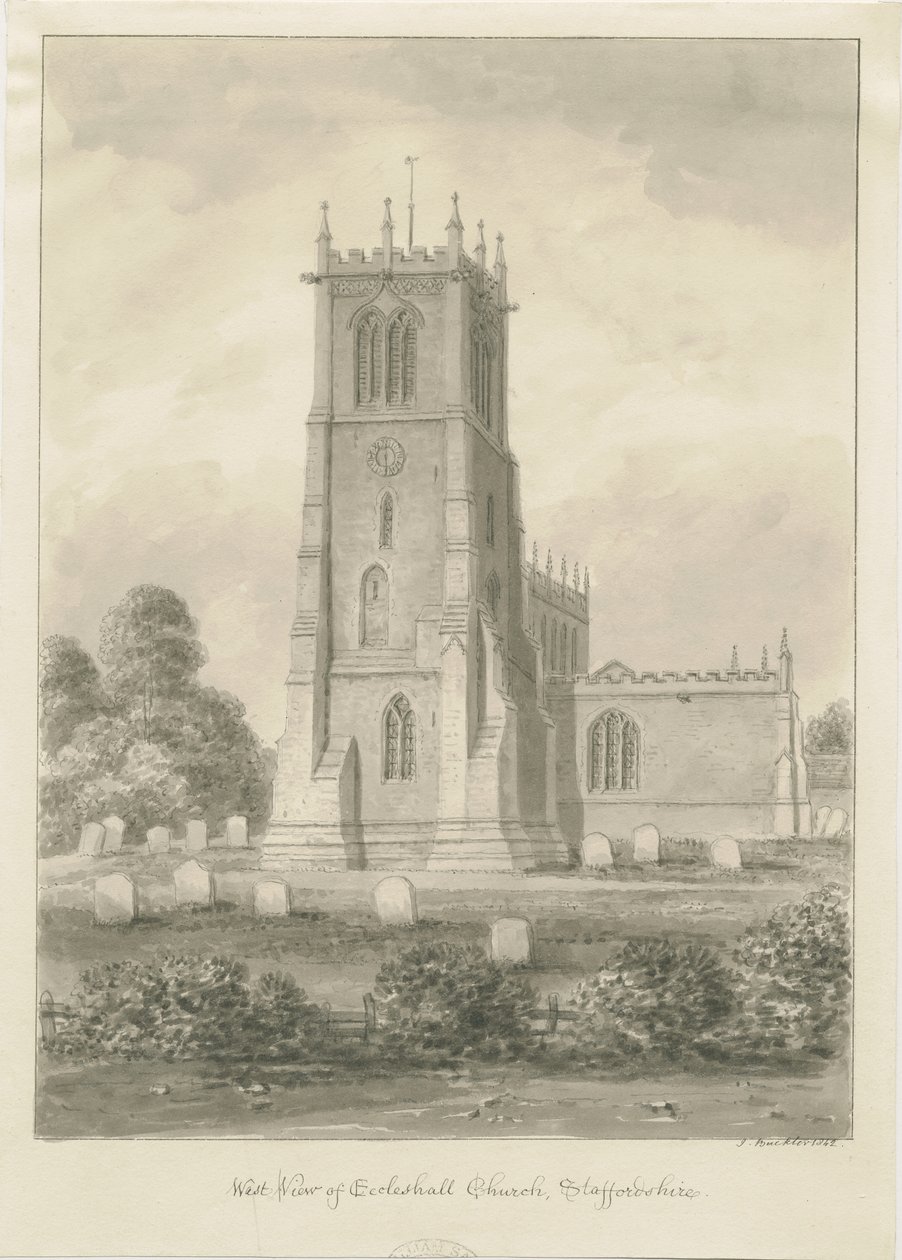 Eccleshall Church: sepia tegning af John Buckler
