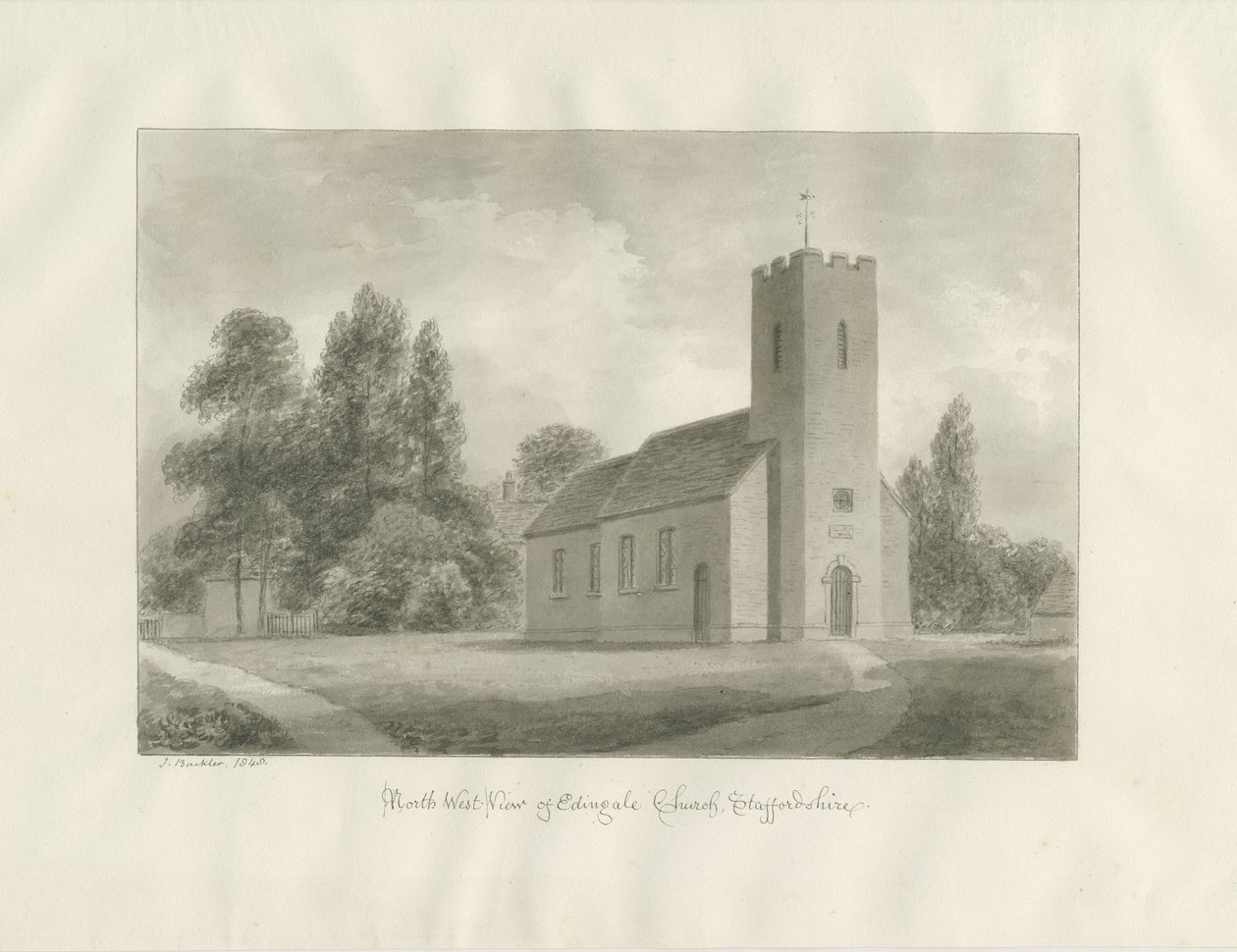 Edingale Kirke: sepia tegning af John Buckler