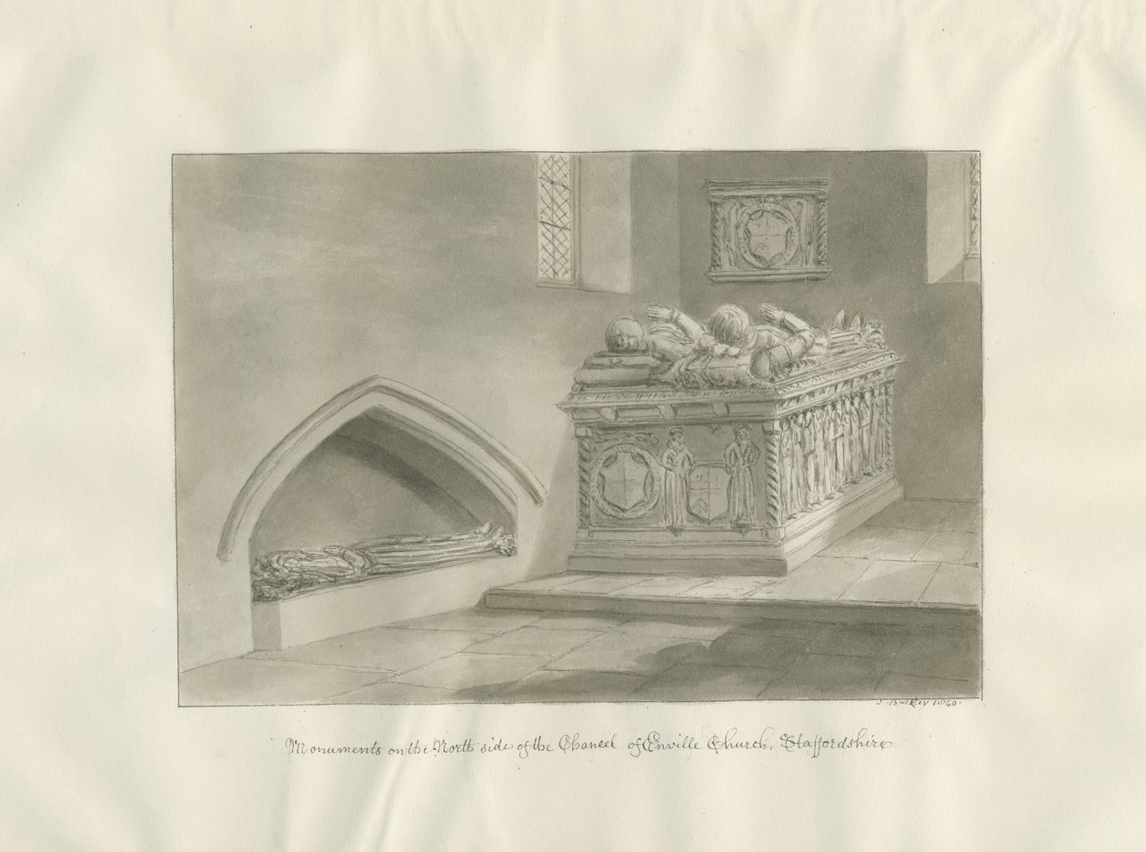Enville Church - Monument: sepia tegning af John Buckler