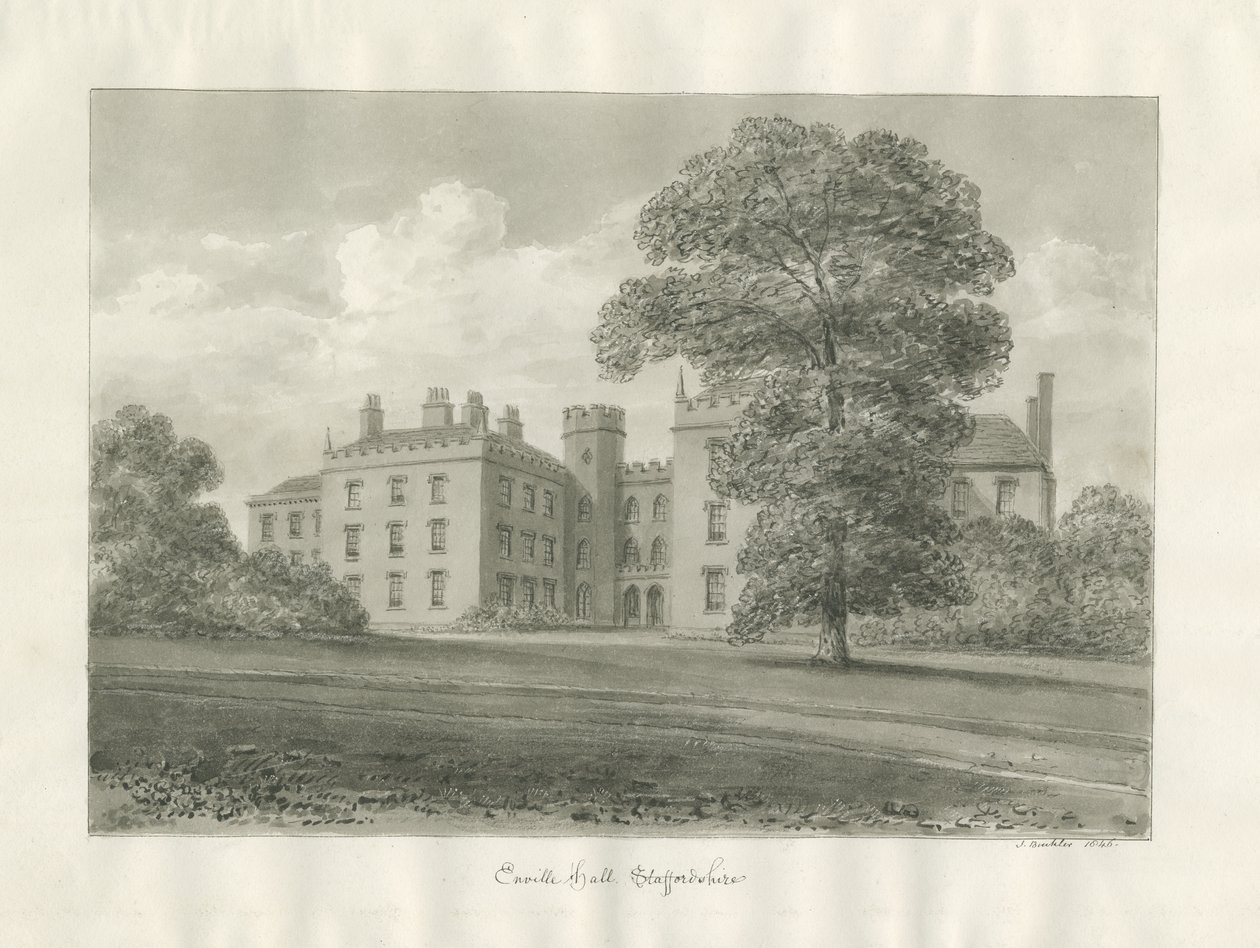 Enville Hall: sepia tegning af John Buckler