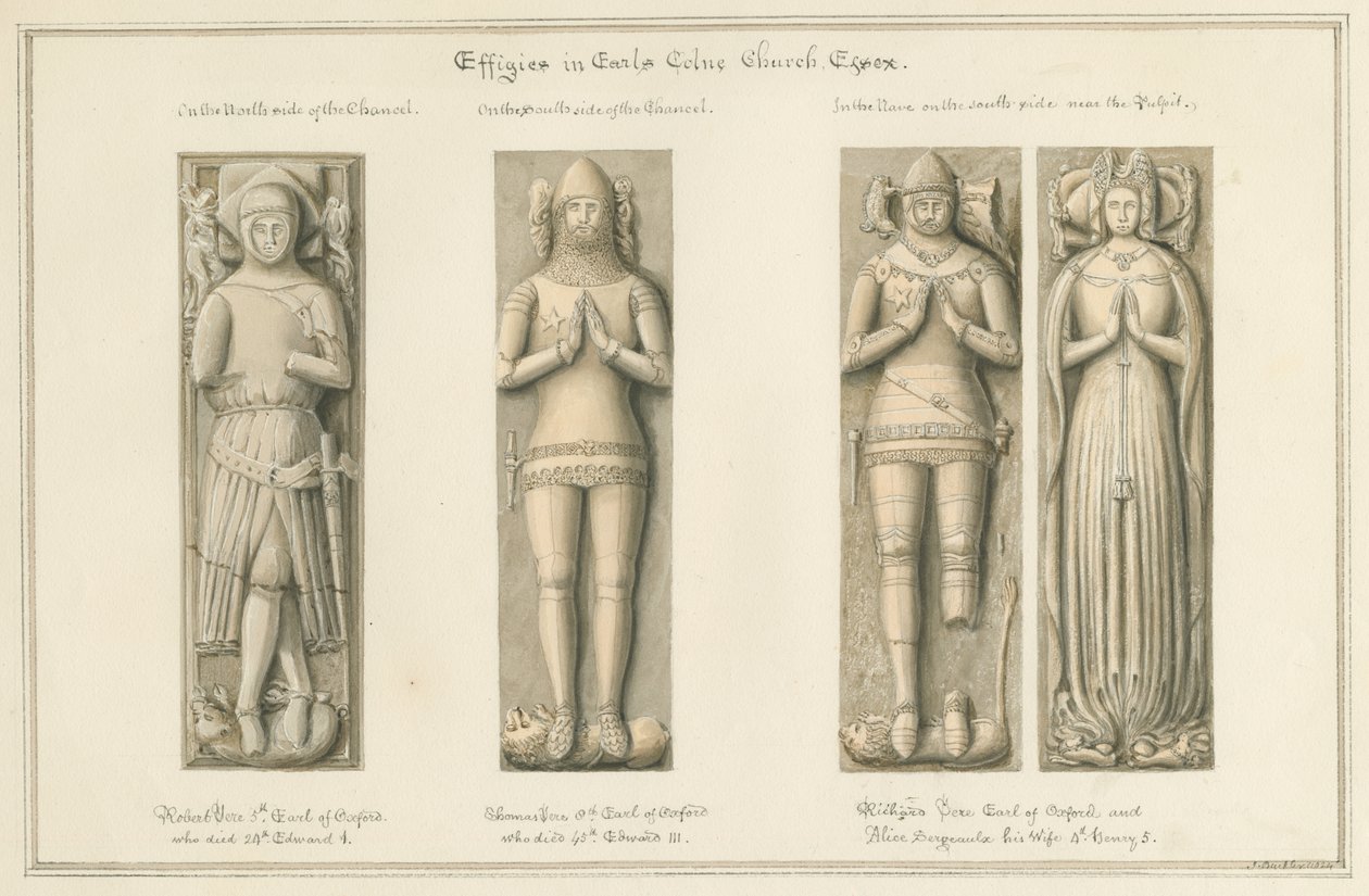 Essex - Earls Colne Church - Billedbilleder: sepia-tegning, 1824 af John Buckler