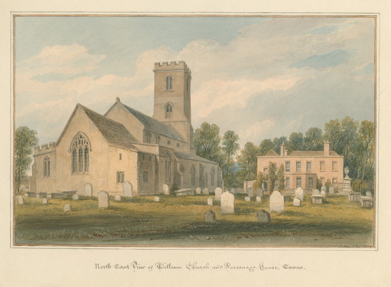 Essex - Witham kirke og præstehus af John Buckler