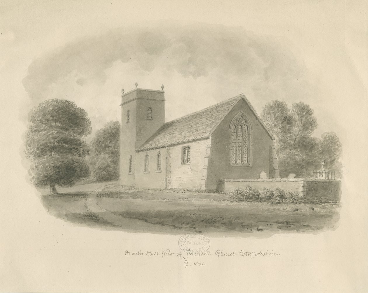 Afskedskirke: sepia tegning af John Buckler