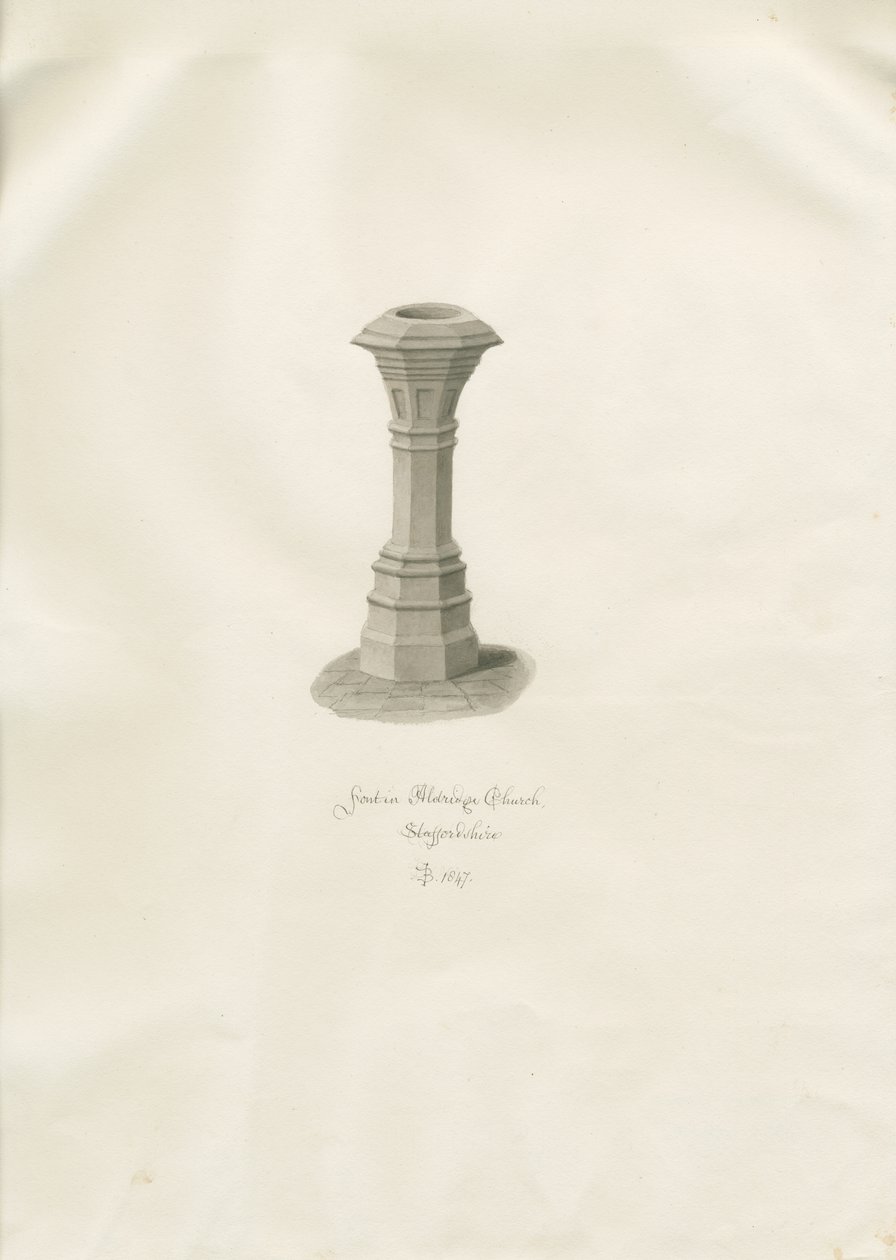 Skrifttype i Aldridge Church: sepia-tegning af John Buckler