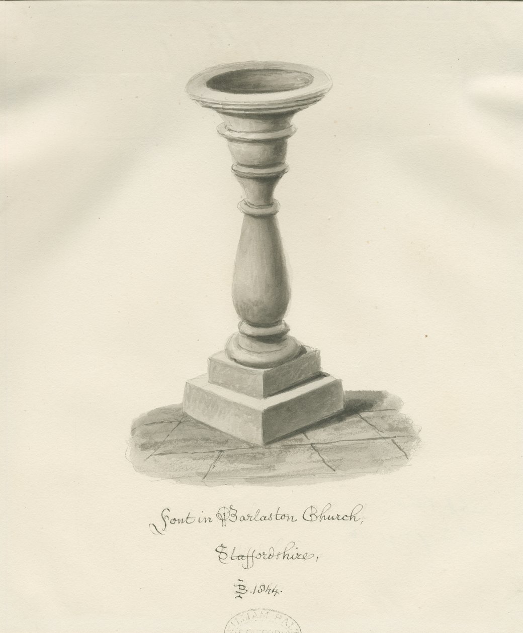 Skrifttype i Barlaston Church: sepia vask tegning, 1844 af John Buckler