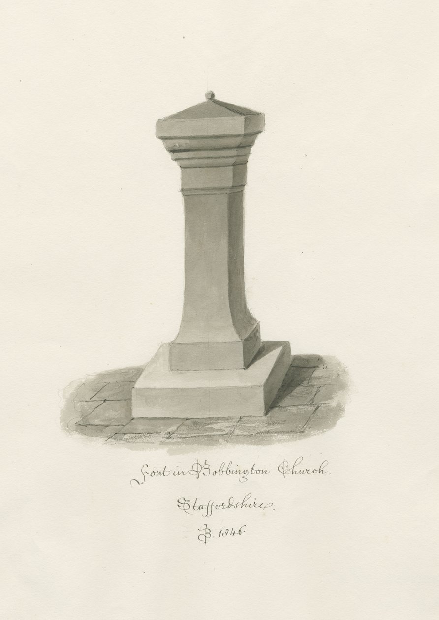 Skrifttype i Bobbington Church: sepia tegning af John Buckler