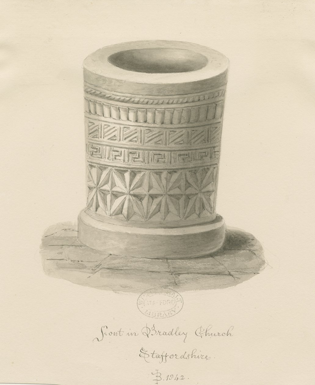 Font in Bradley Church: sepia drawing, 1842dani af John Buckler