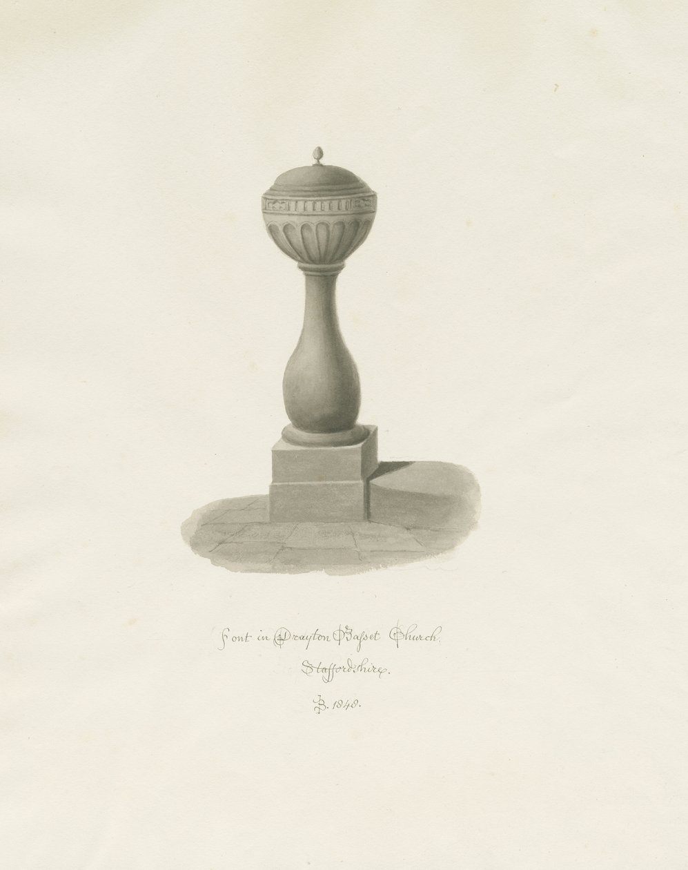 Font in Drayton Bassett Church: sepia drawing, 1848dani af John Buckler