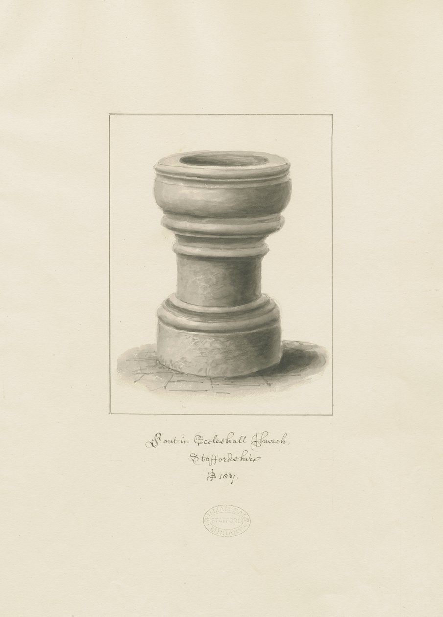 Skrifttype i Eccleshall Church: sepia-tegning af John Buckler