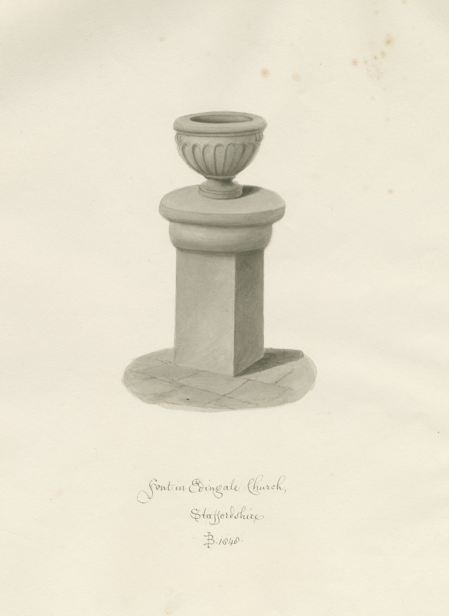 Skrifttype i Edingale Kirke: sepia tegning af John Buckler