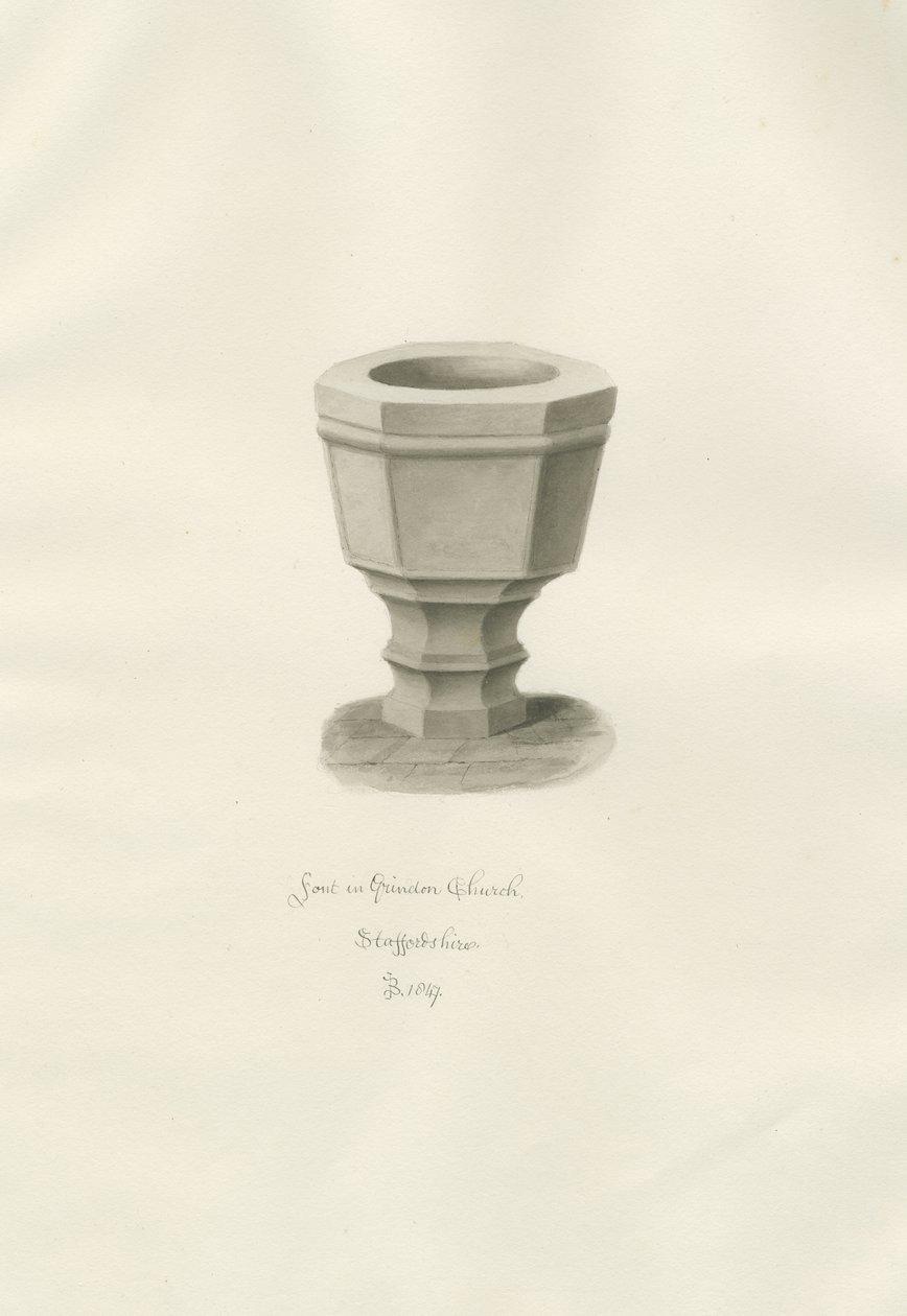 Skrifttype i Grindon Church: sepia tegning af John Buckler