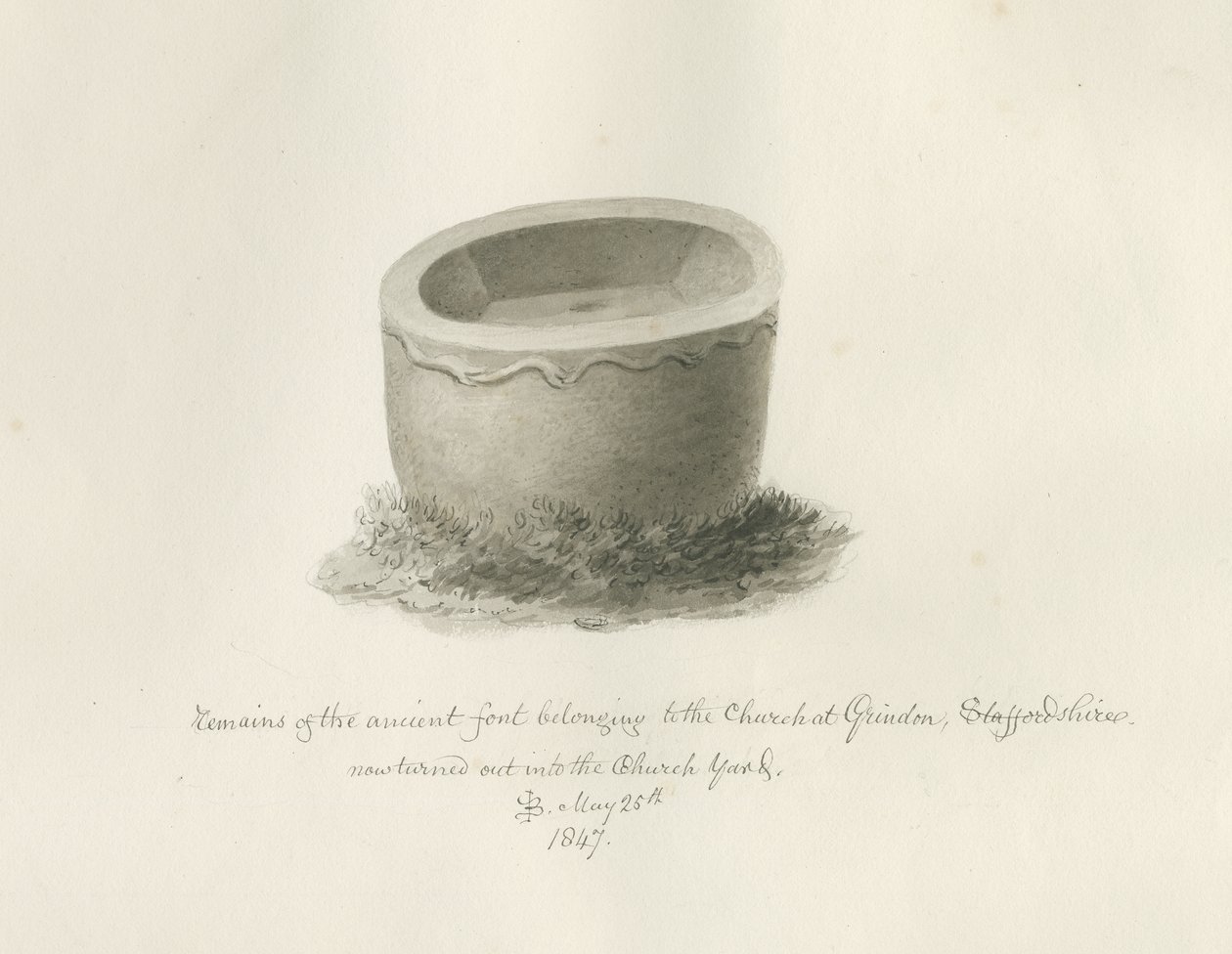 Font i Grindon Church: sepia-tegning, 25. maj 1847 (tegning) af John Buckler