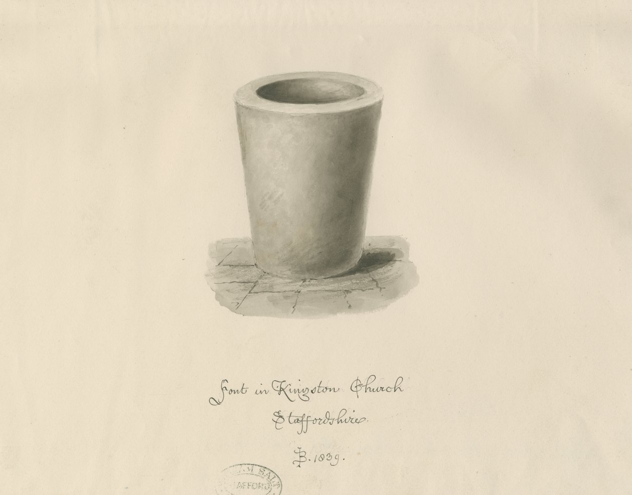 Font in Kingstone Church: sepia drawing, 1839dani af John Buckler
