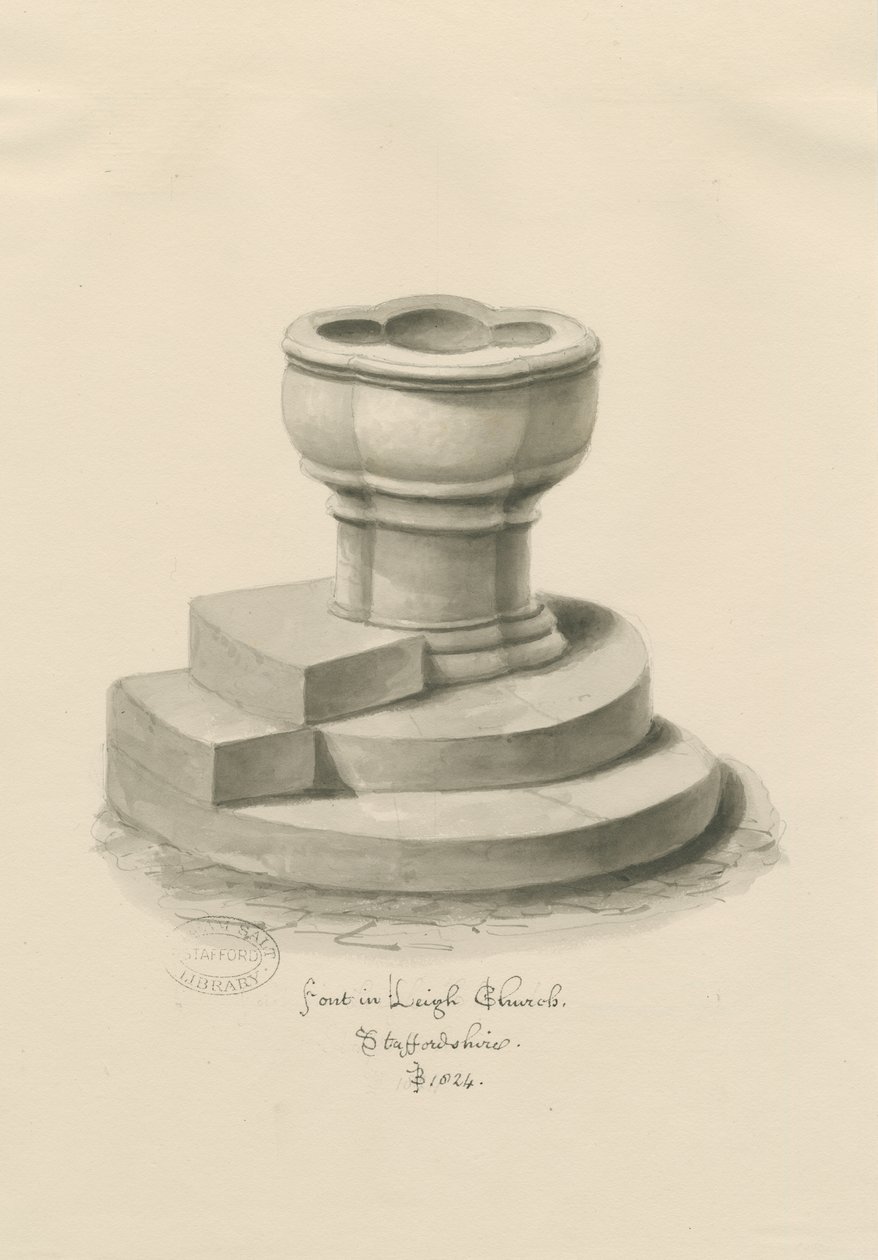 Skrifttype i Leigh Church: sepia tegning af John Buckler