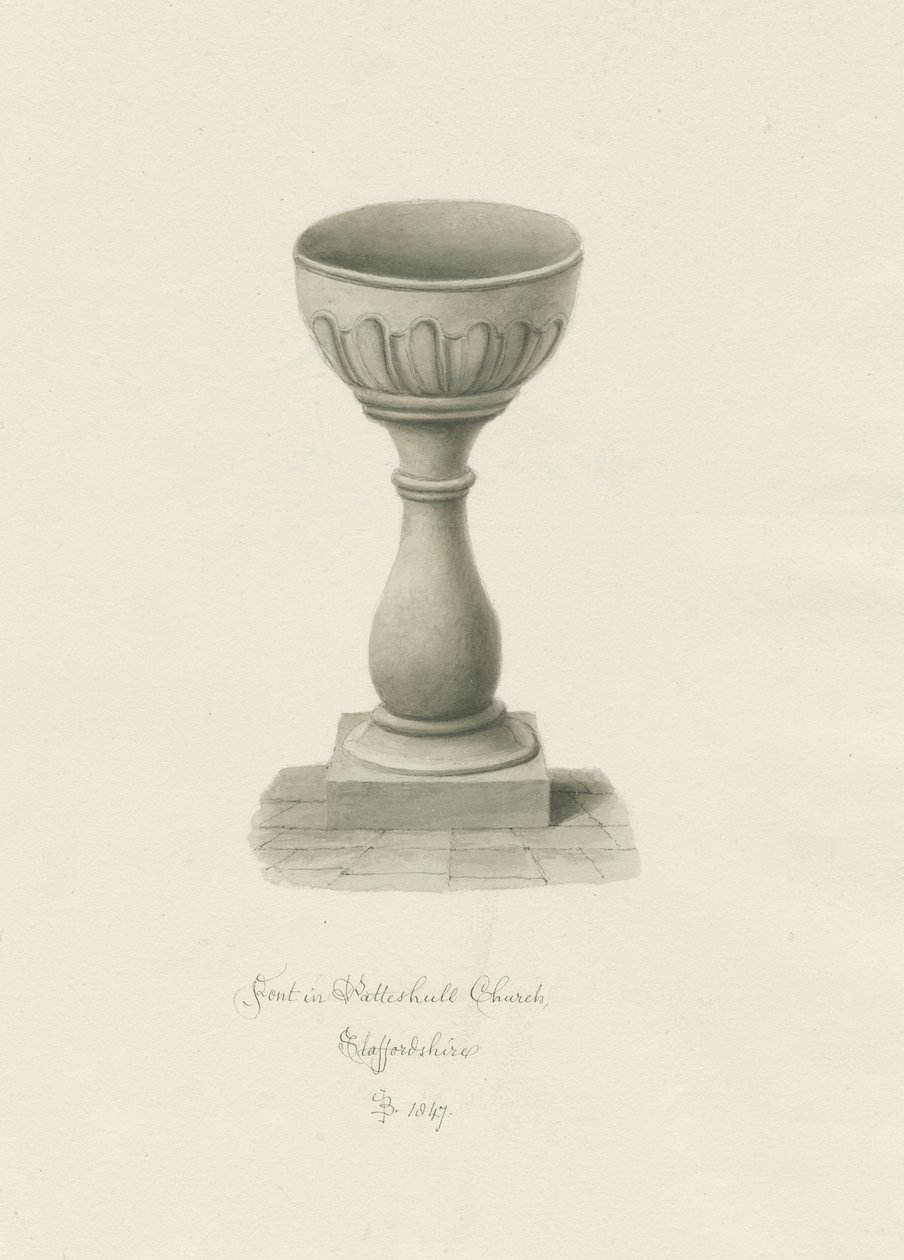 Skrifttype i Patshull Church: sepia tegning af John Buckler