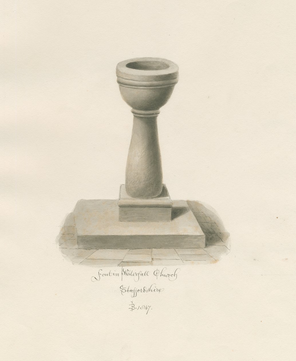 Font i Waterfall Church: sepia tegning af John Buckler