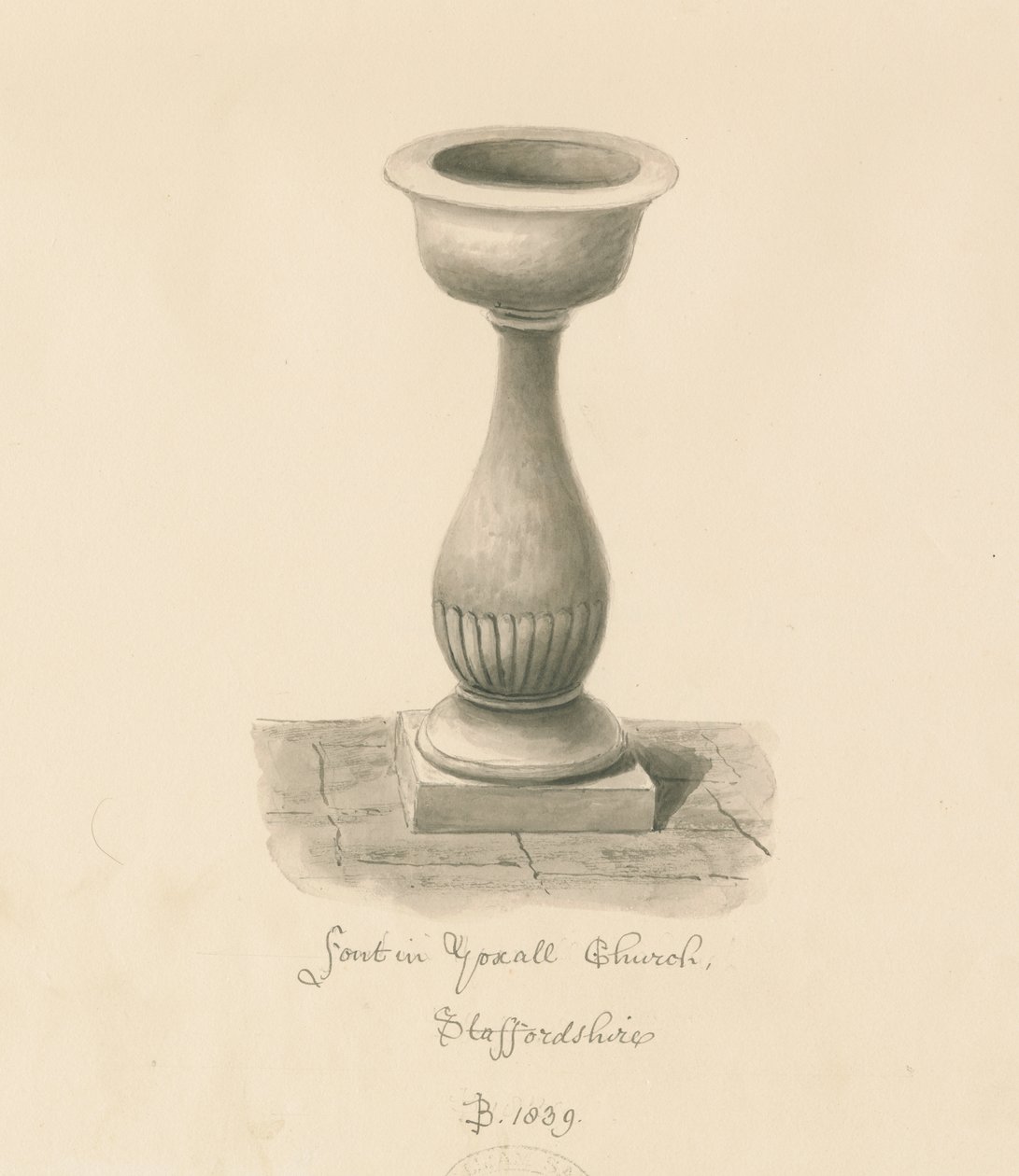 Font in Yoxall Church: sepia drawing, 1839dani af John Buckler