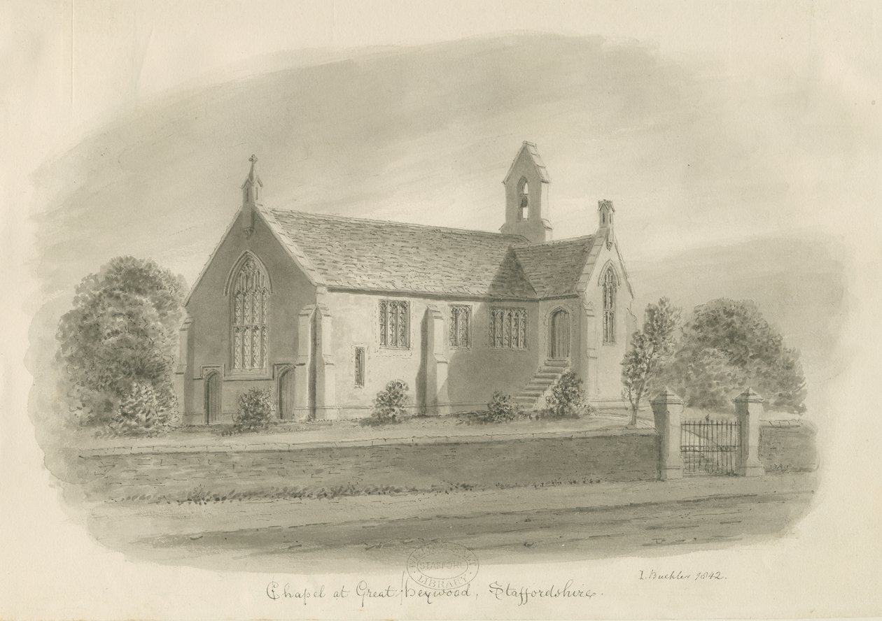 Great Haywood Chapel: sepia tegning af John Buckler