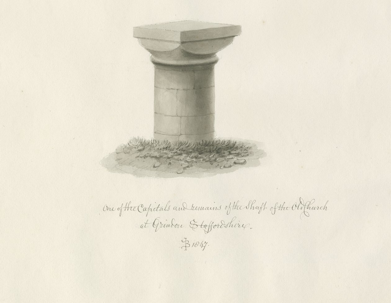 Grindon Church: sepia tegning af John Buckler