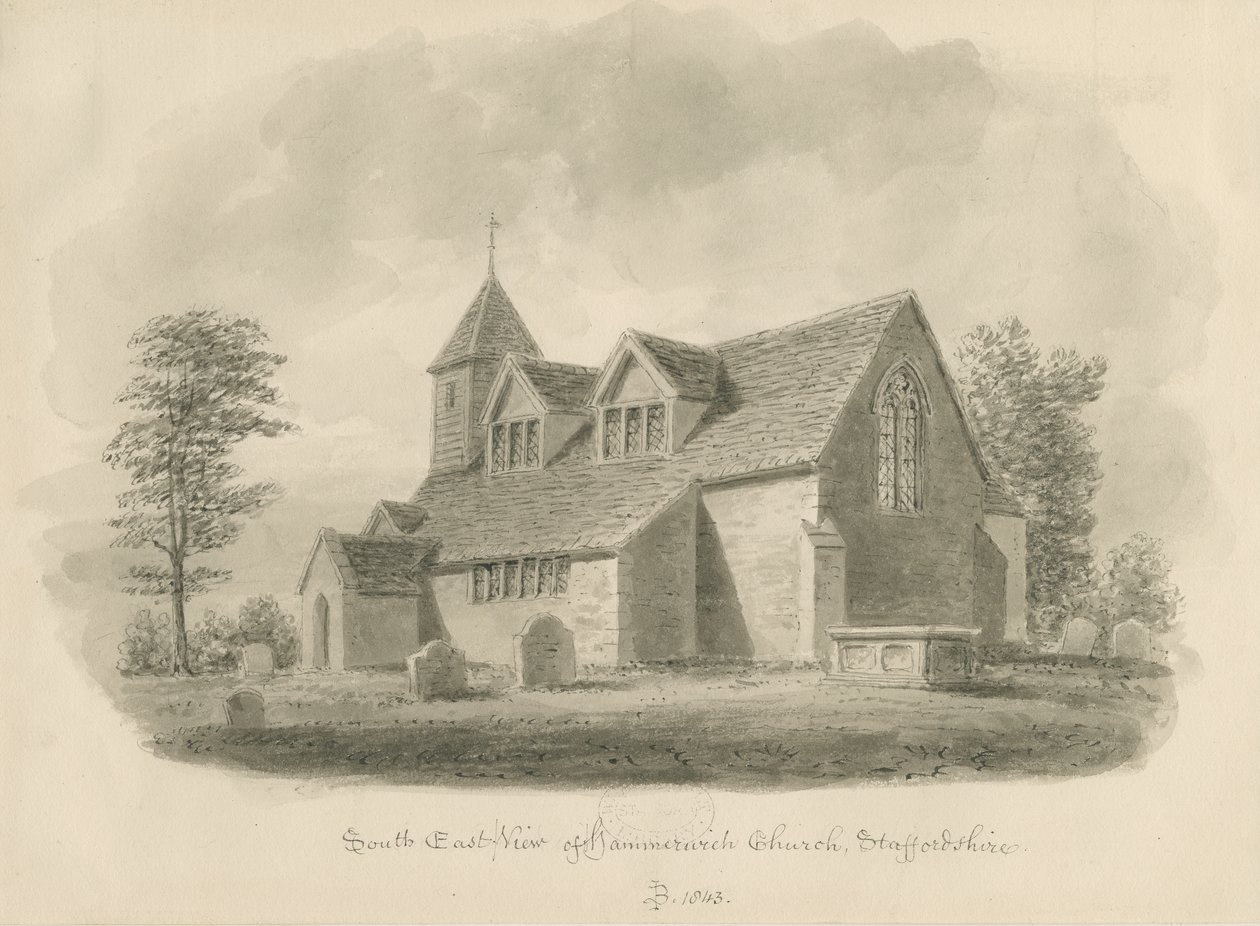 Hammerwich Church: sepia tegning af John Buckler