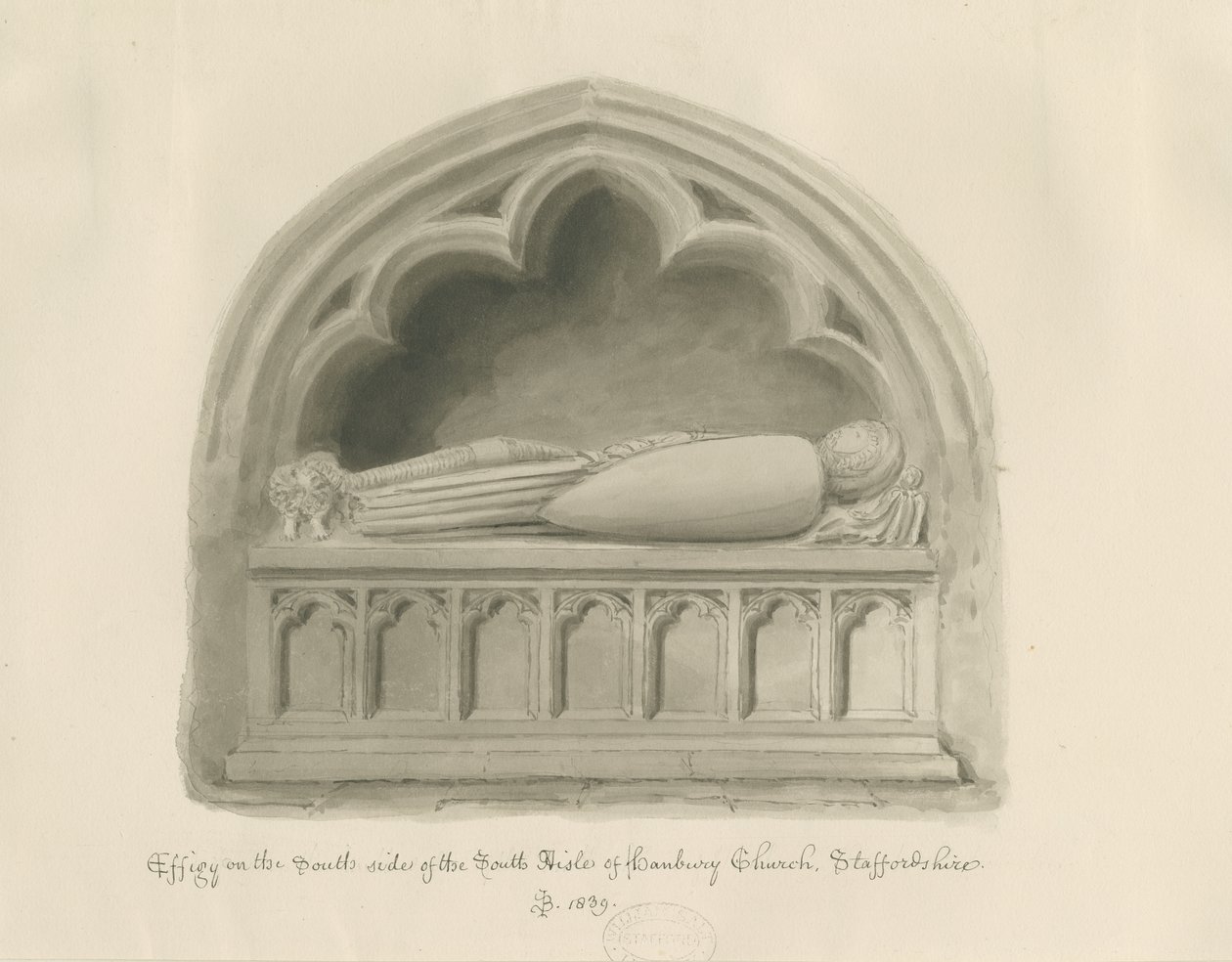 Hanbury Church - Skuebillede [af Sir John Hanbury]: sepia-tegning af John Buckler