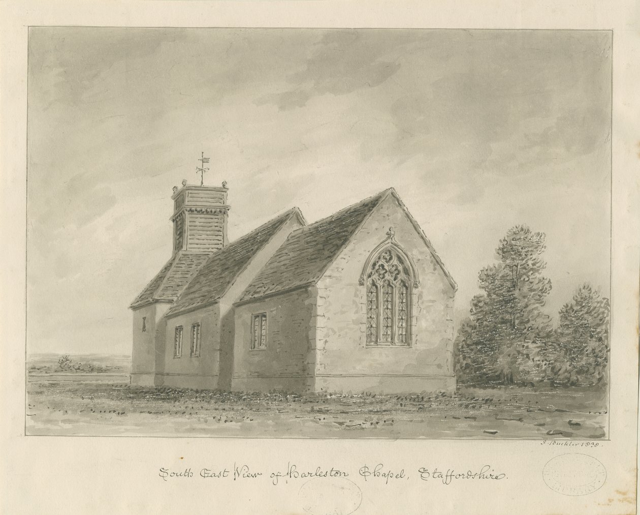 Harlaston Chapel: sepia tegning af John Buckler