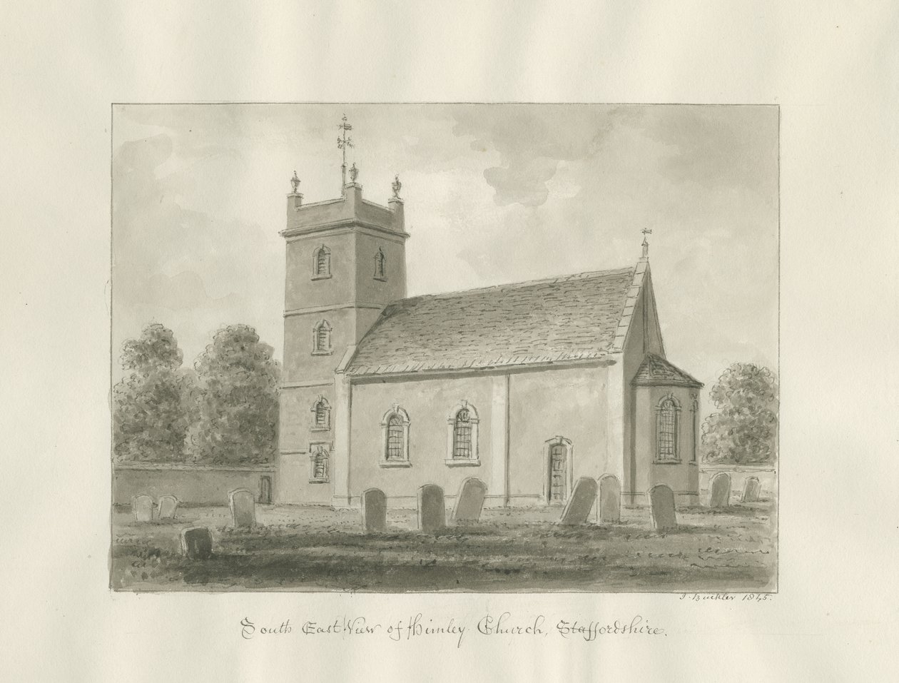 Himley Church: sepia tegning af John Buckler