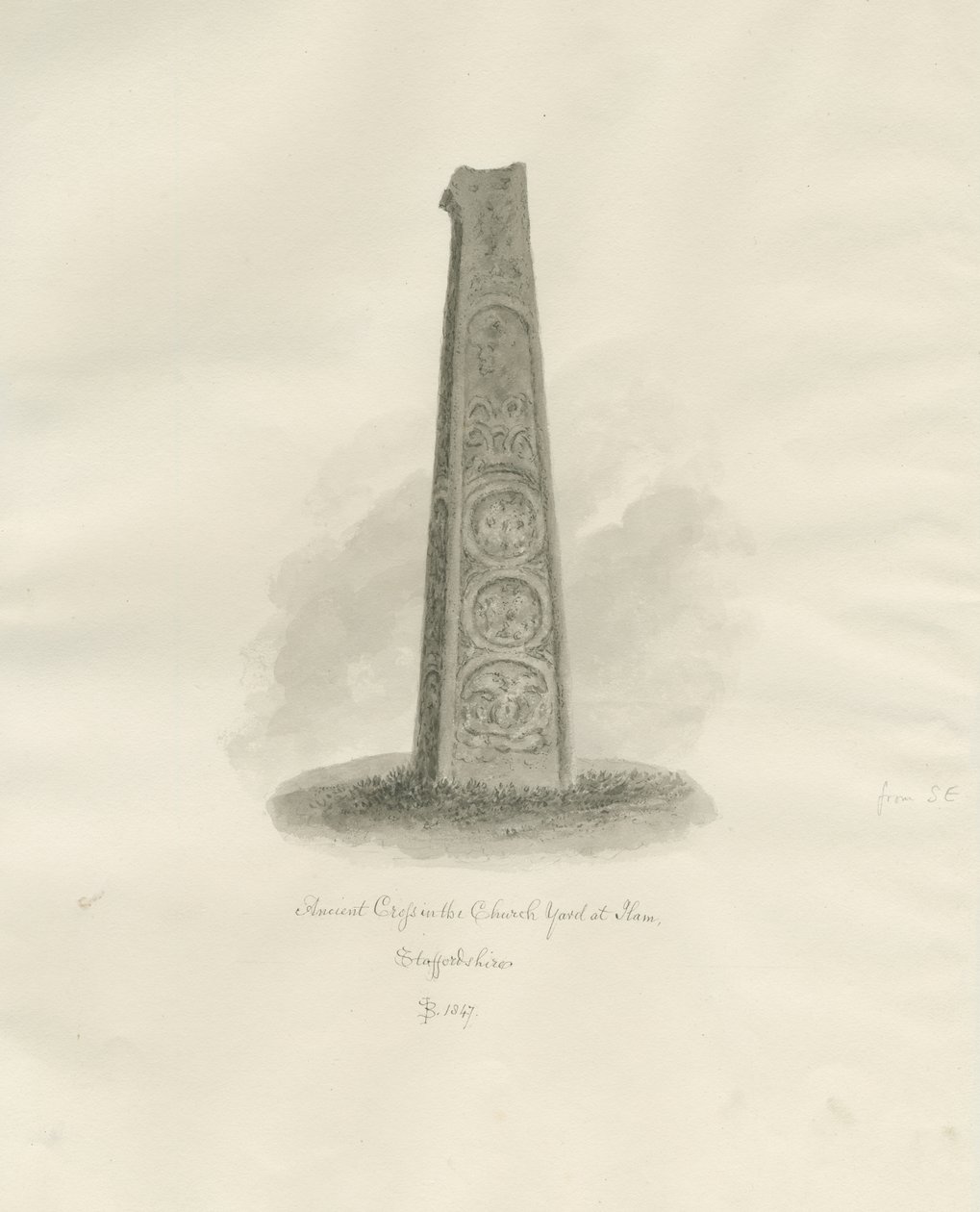 Ilam Church - Ancient Cross: sepia drawing, 1847dani af John Buckler