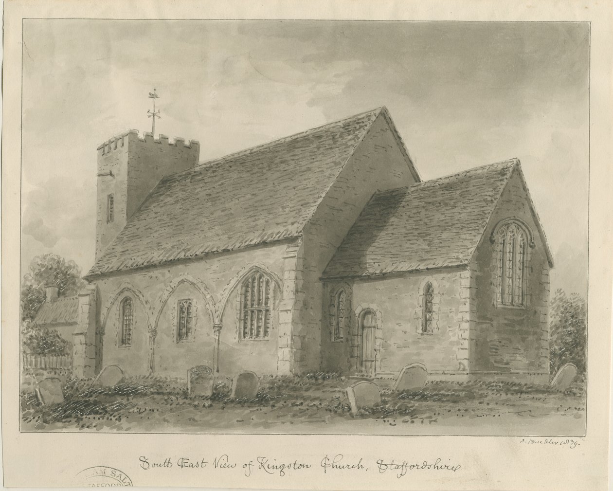 Kingstone Church: sepia tegning af John Buckler