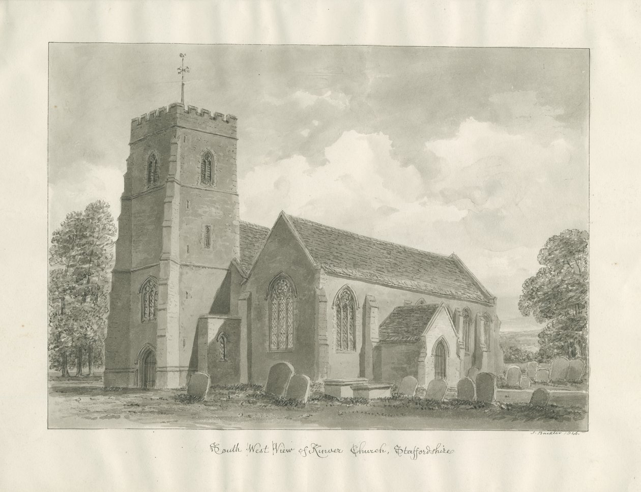Kinver Kirke: sepia tegning af John Buckler