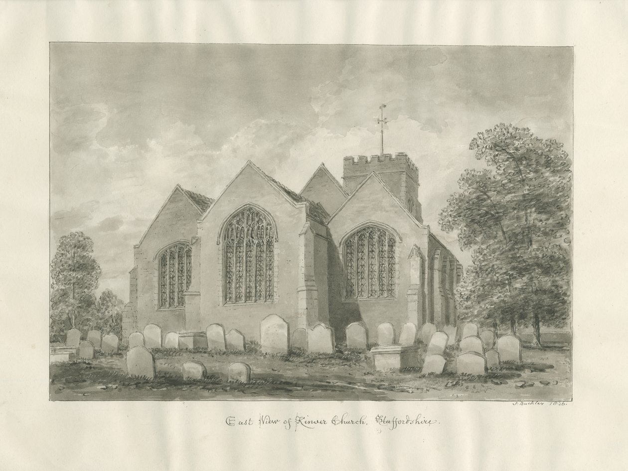 Kinver Kirke: sepia tegning af John Buckler