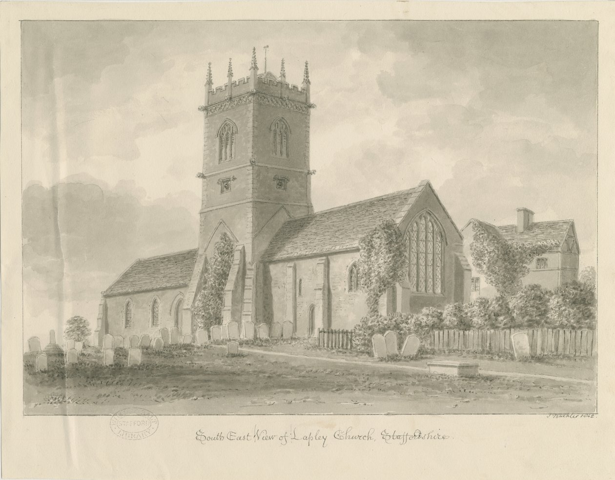 Lapley Church: sepia tegning af John Buckler