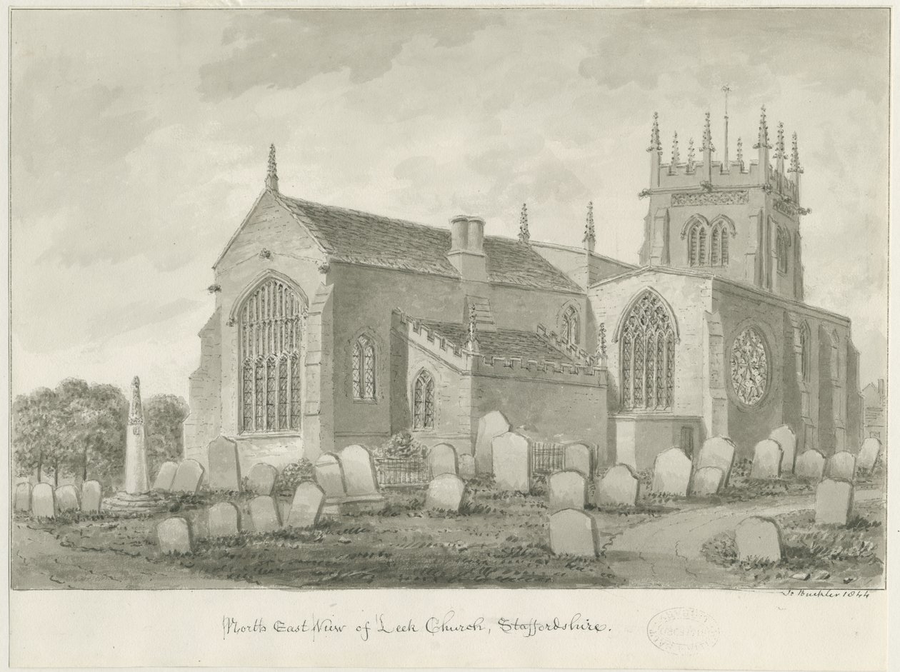 Leek Church: sepia drawing, 1844dani af John Buckler