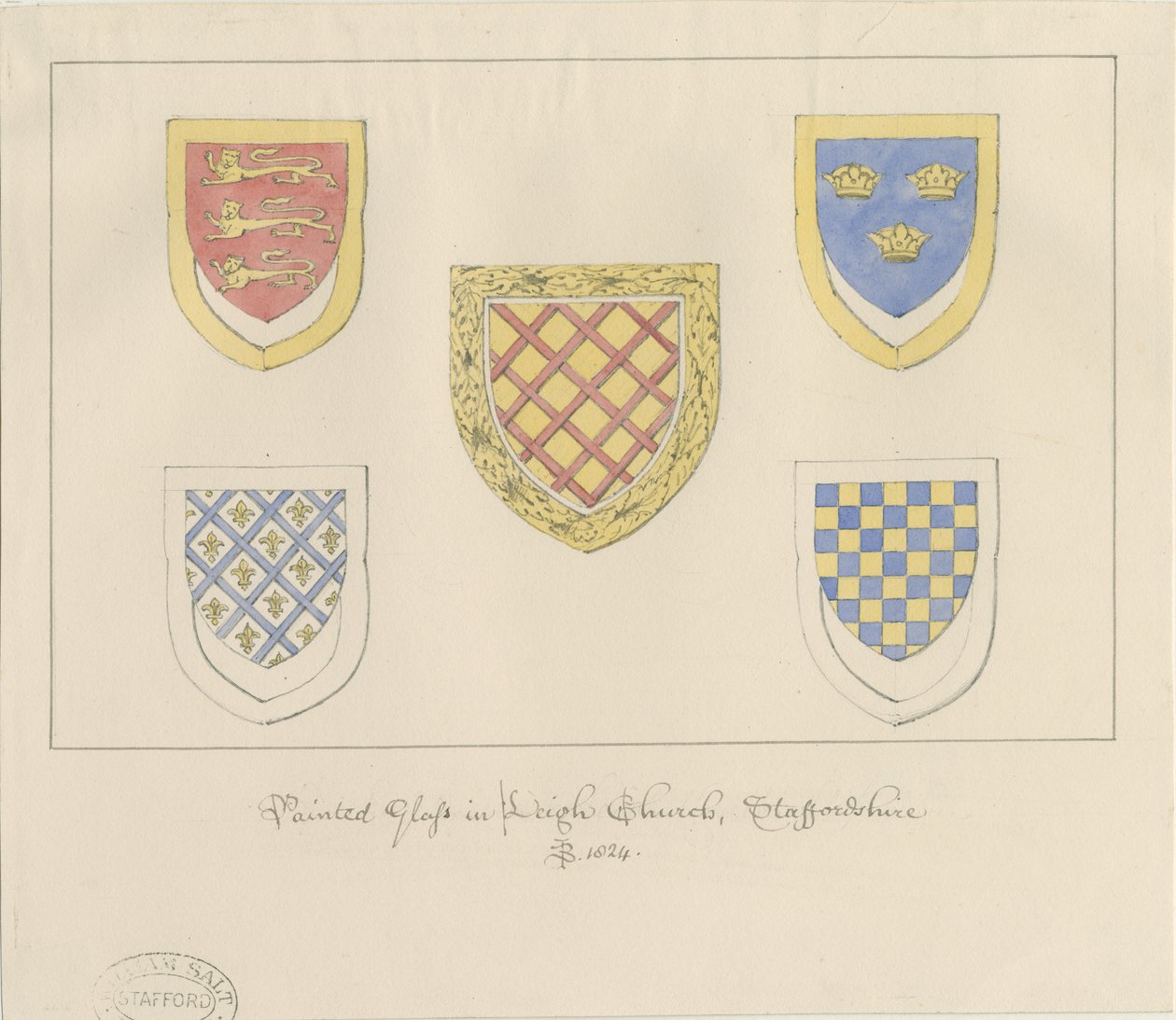 Leigh Church - Malet glas: farvet tegning af John Buckler