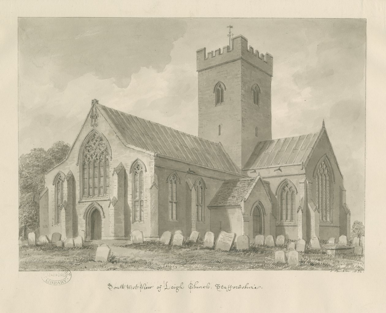Leigh Church: sepia tegning af John Buckler