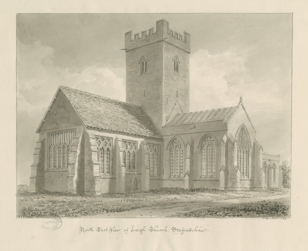 Leigh Church: sepia tegning af John Buckler