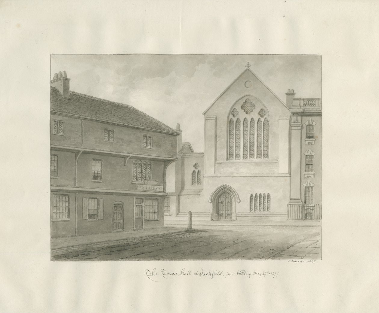 Lichfield - Guildhall: sepia tegning af John Buckler