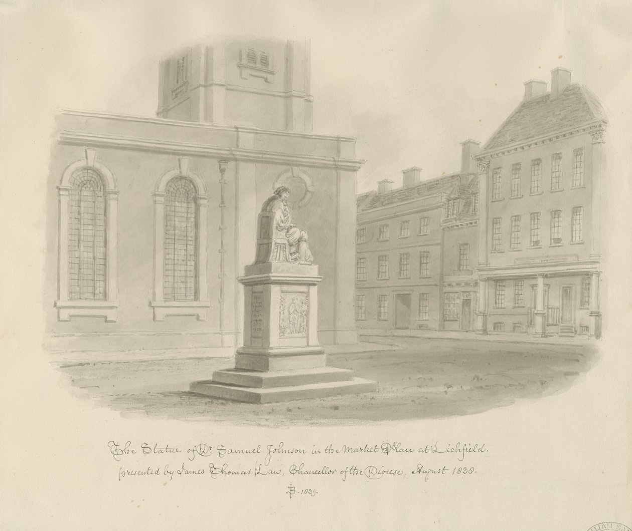 Lichfield - Market Place: sepia-tegning af John Buckler