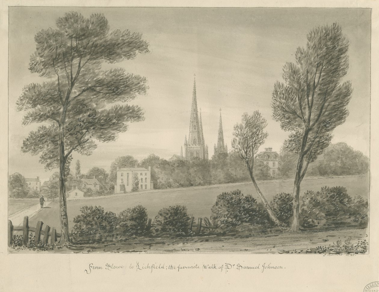 Lichfield - Stowe: sepia tegning af John Buckler
