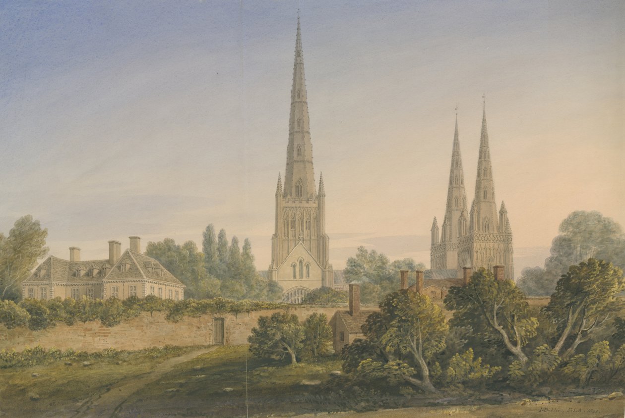 Lichfield Cathedral - North View: watercolor painting, 1841 dani af John Buckler