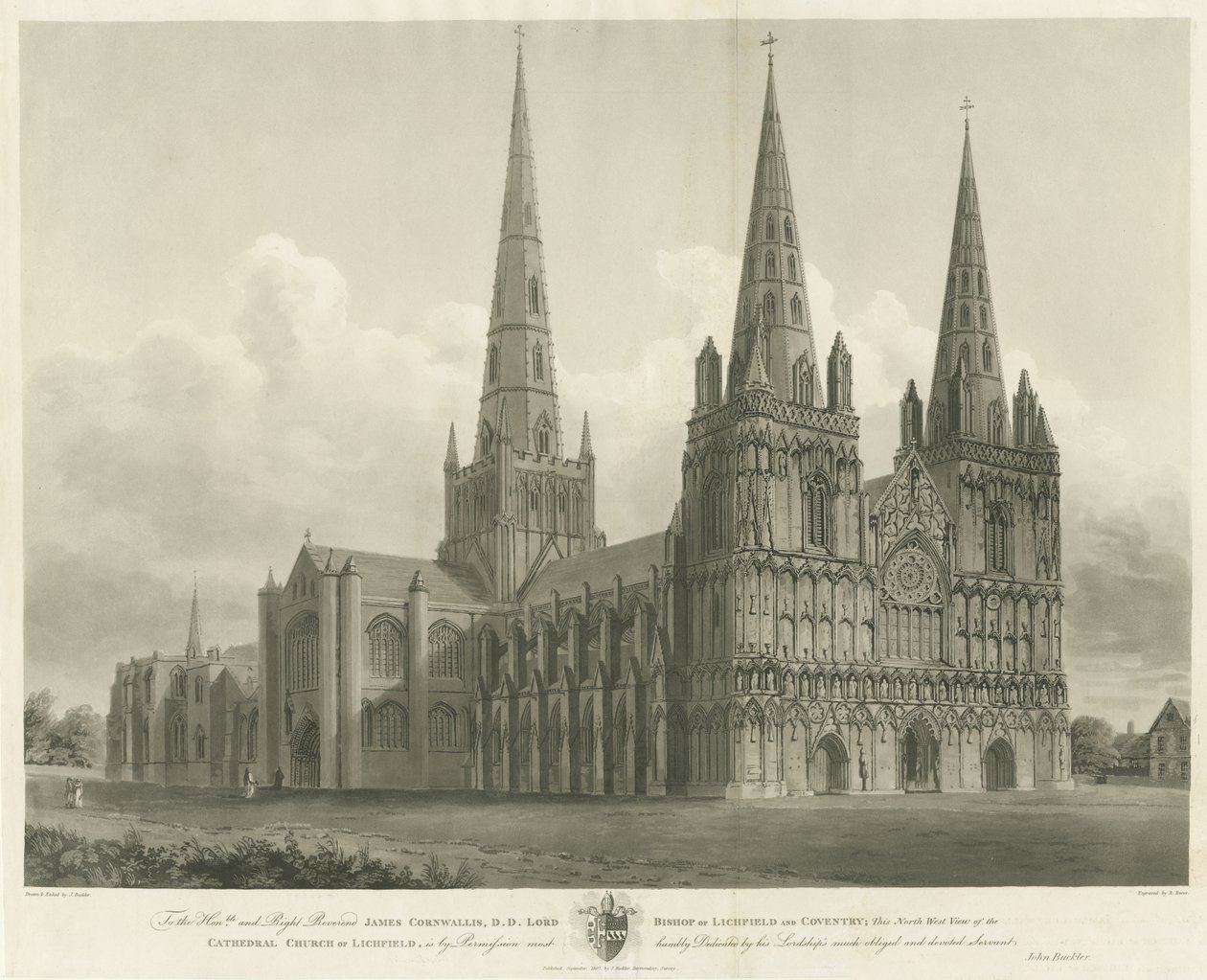 Lichfield Cathedral - North West View: gravering, [1807] af John Buckler