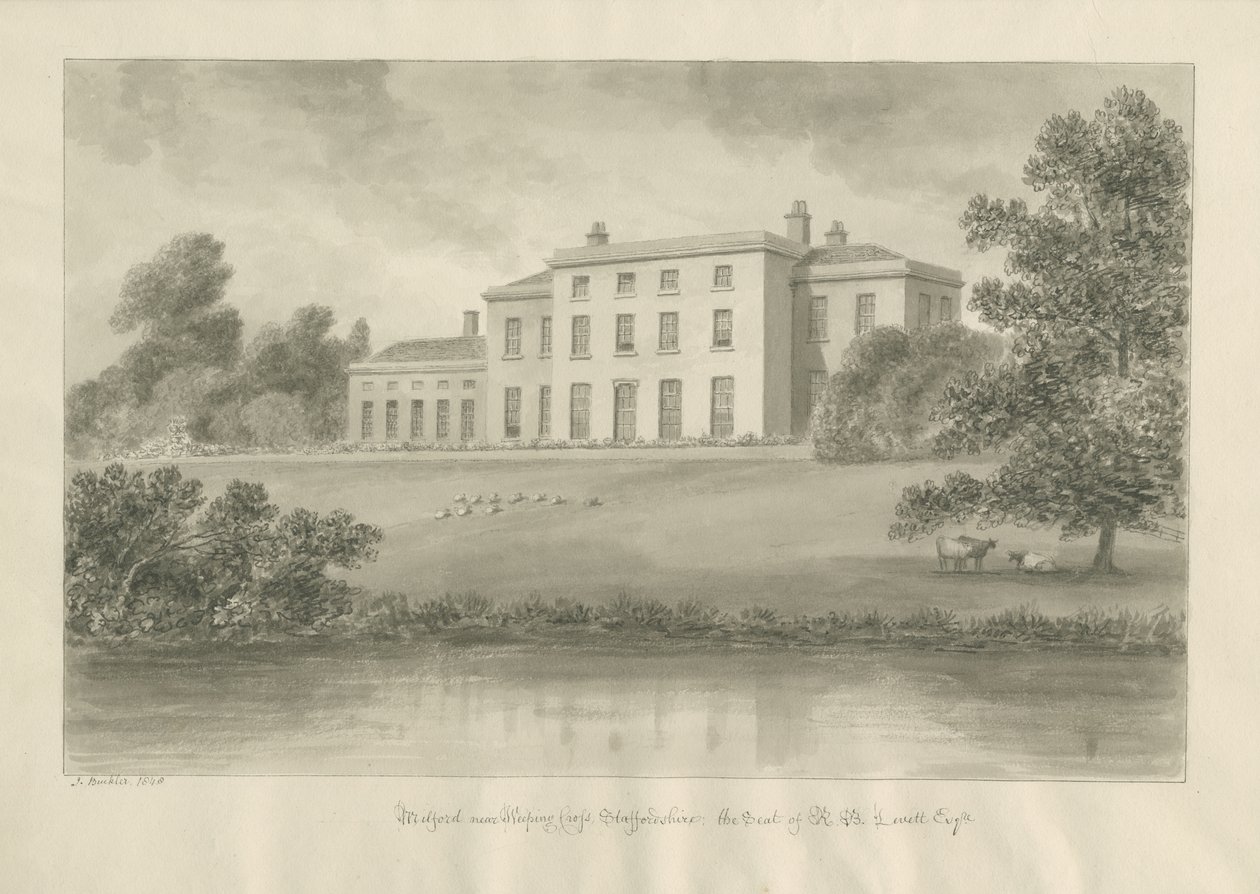 Milford House: sepia tegning af John Buckler