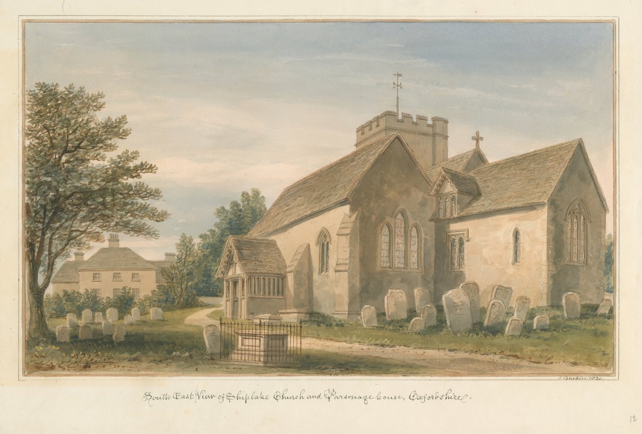 Oxfordshire - Shiplake Church and Parsonage House, 1830 af John Buckler