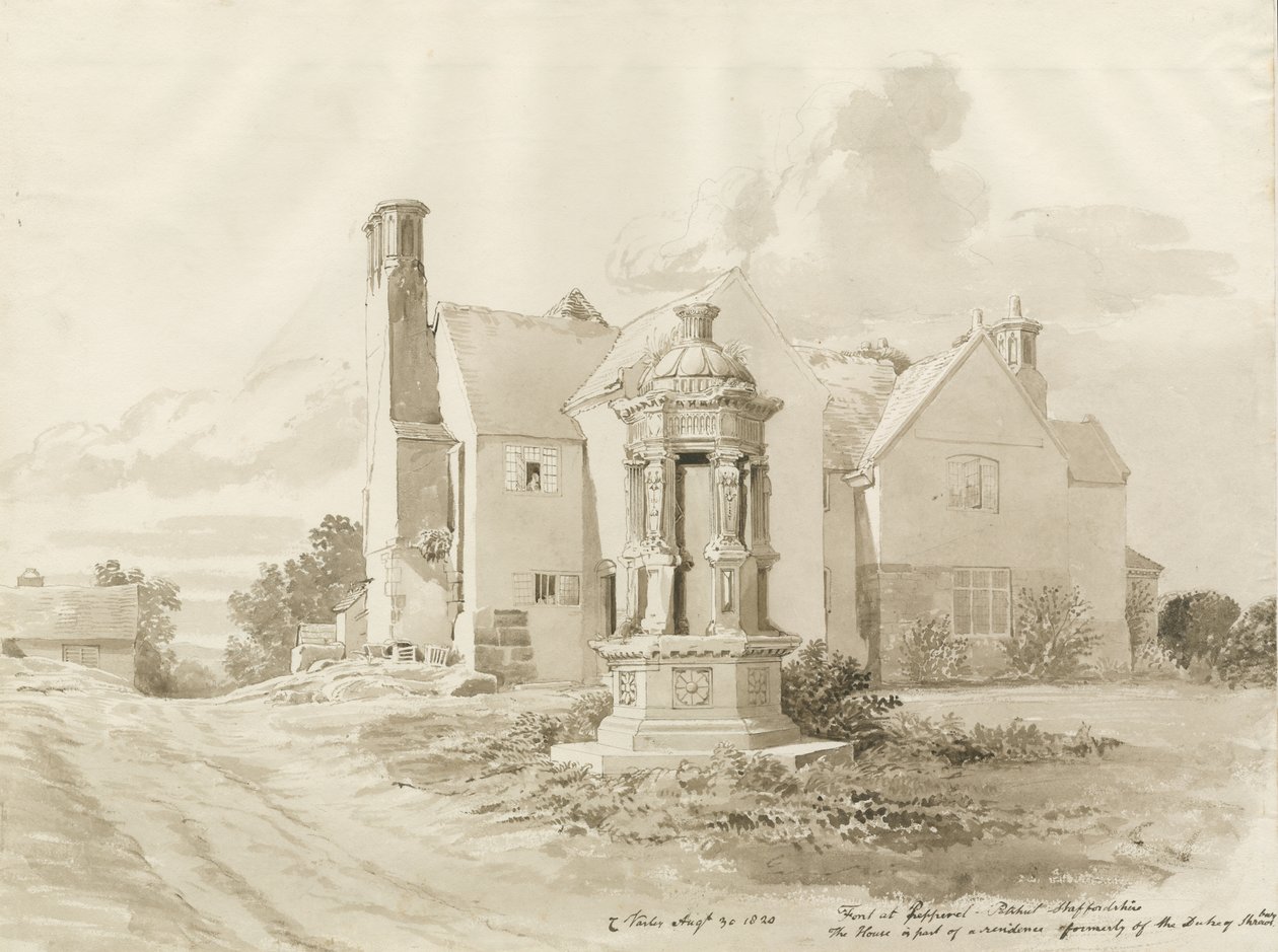 Patshull - Pepperhill: sepia vask tegning, 30. august 1820 af John Buckler