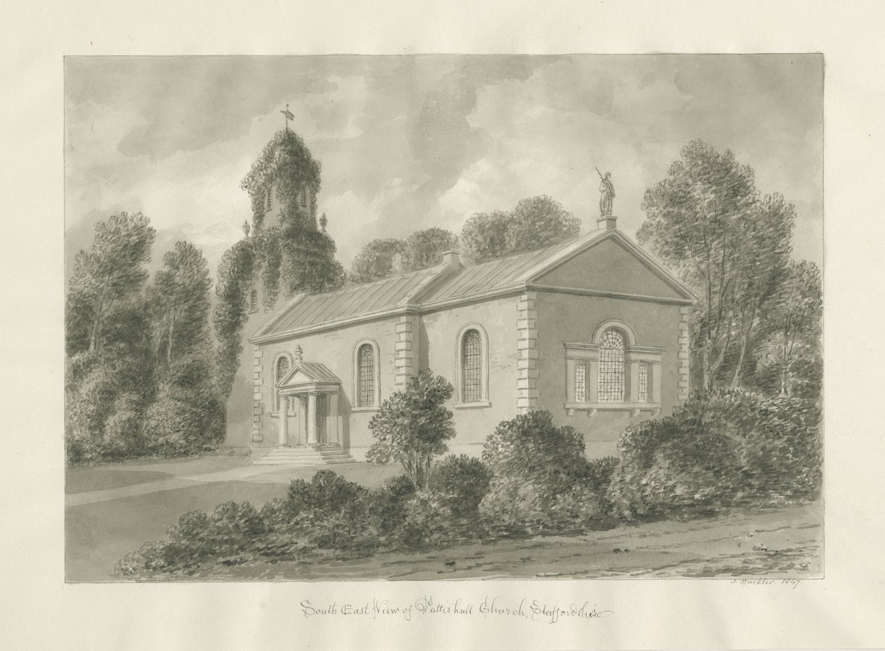Patshull Kirke: sepia tegning af John Buckler